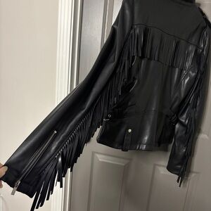 Black Rivet | Wilson’s | New Faux Leather Fringe Moto Jacket Black M